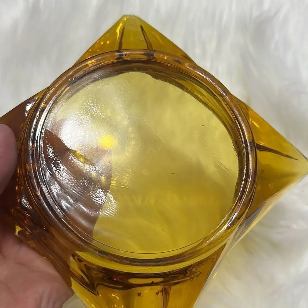 Vintage Retro Pointed Square Yellow Glass Ashtray Mid-Century Modern